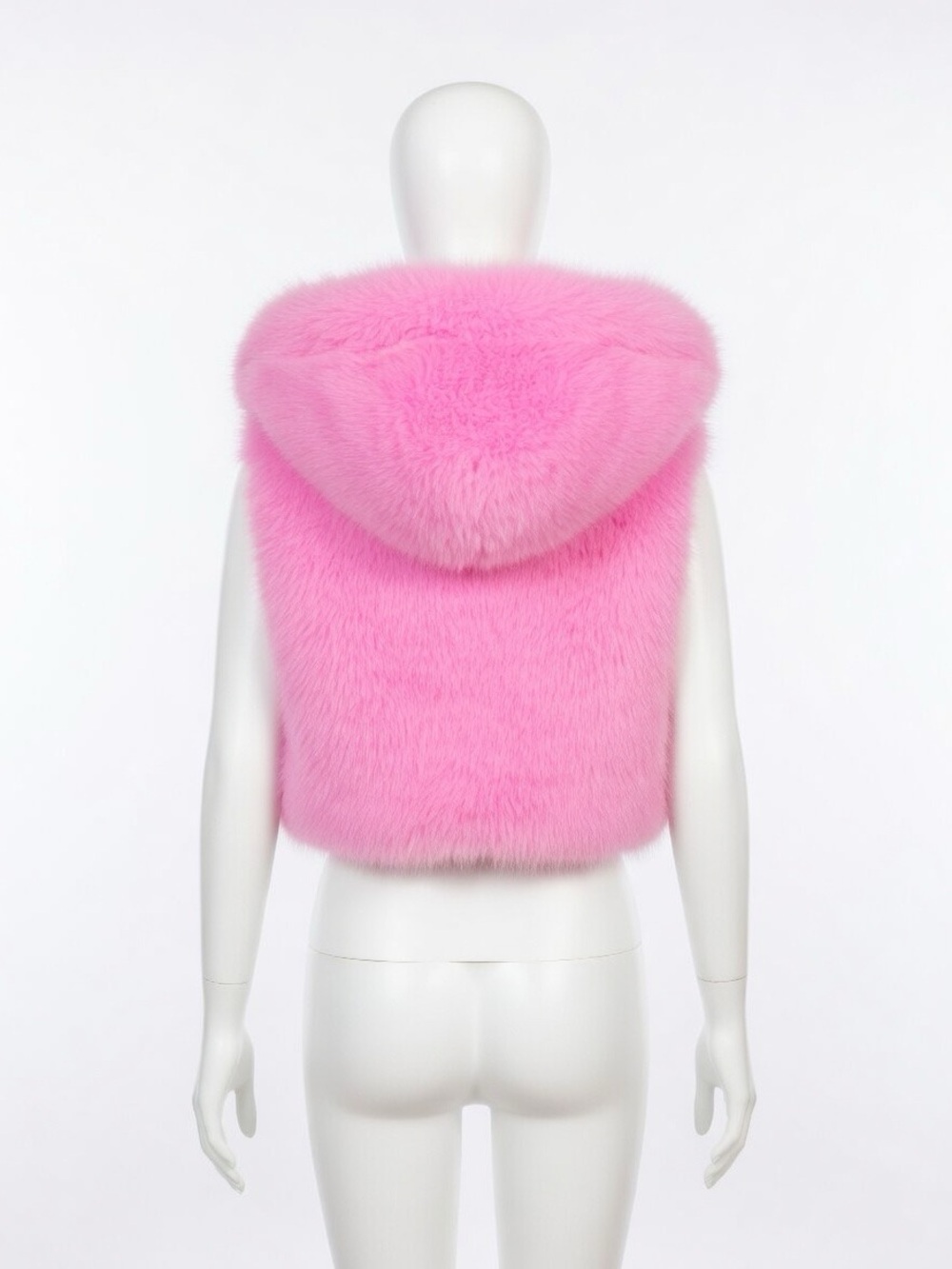 Bubblegum Pink Faux Fur Crop Hooded Vest - Picture 12 of 17